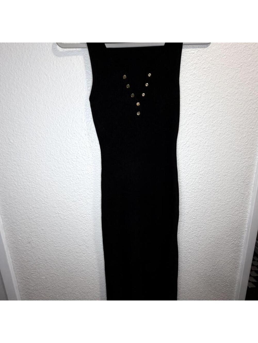 Workshop Black Ribbed Knit Midi Tank Dress Snap Henley Bodycon Stretch Size L